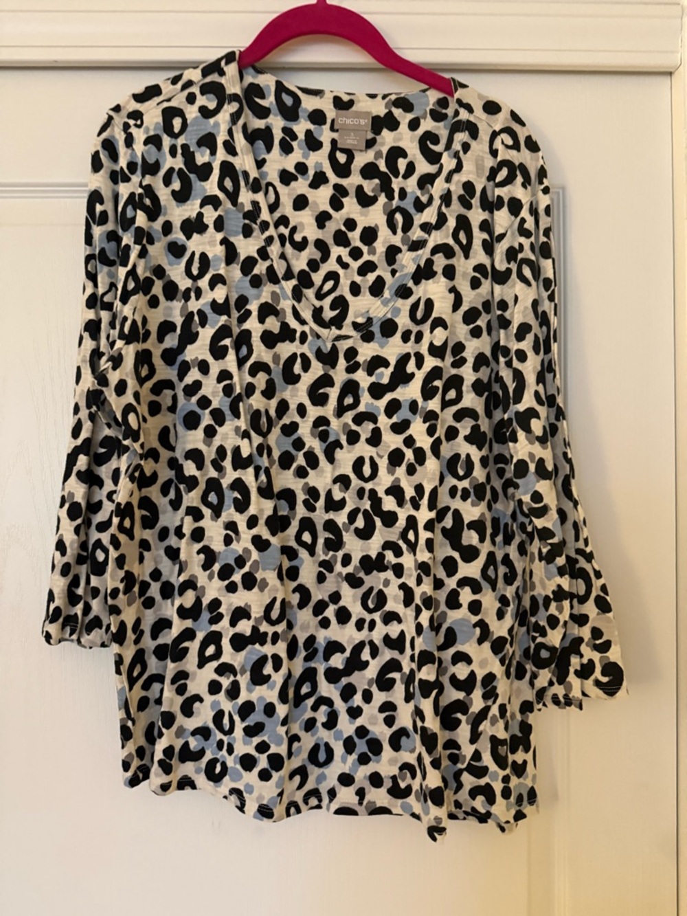 Chico's Black and Cream Leopard Print Long Sleeve Top